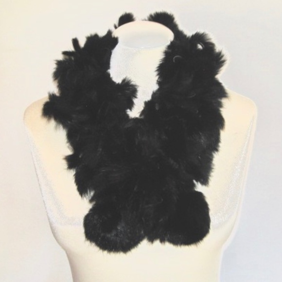 Fur Scarf /Neck Warmer  with Pom Poms - Picture 2 of 4